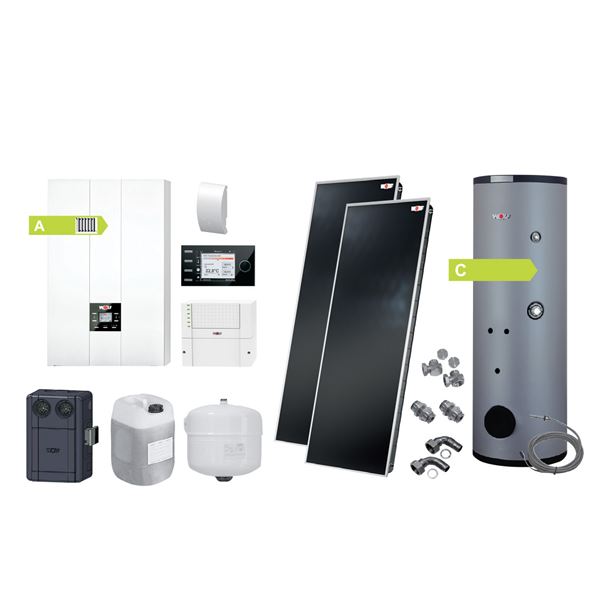 Sestava - kotel FGB-24kW, SEM-2-300,2x kolektor CFK 